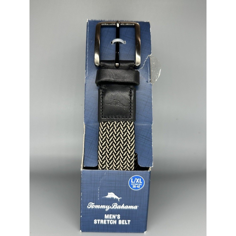 Tommy Bahama Stretch Men's Braided Woven Belt L/XL 38-42 NEW IN BOX Black/Khaki